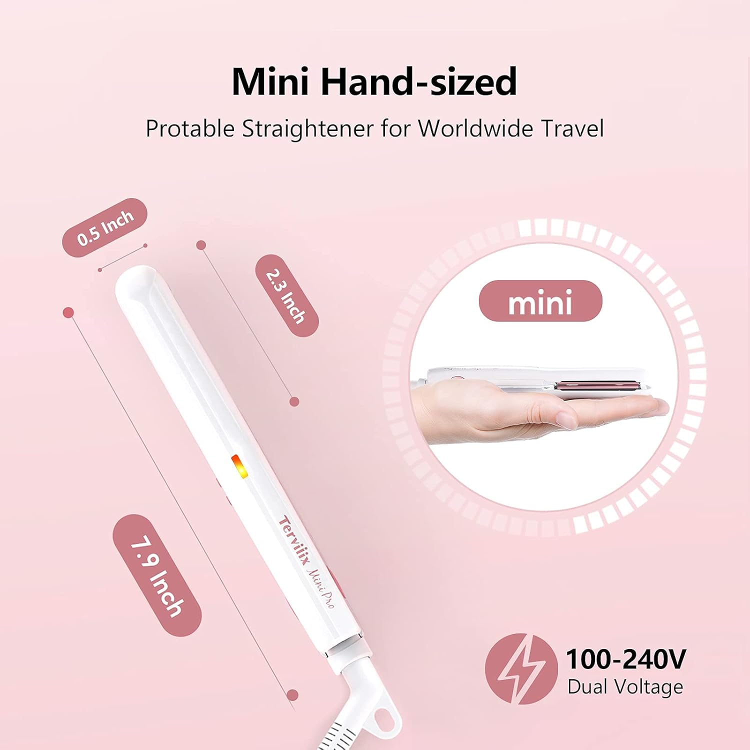 Terviiix Travel Flat Iron, Portable Mini Flat Iron, Small Flat Irons for Short Hair, Bangs, Edges, Tourmaline Ceramic Hair Straightener & Hair Curler, 3 Temp Mode, Dual Voltage, Auto-Off, Glove, 1/2" : Beauty & Personal Care