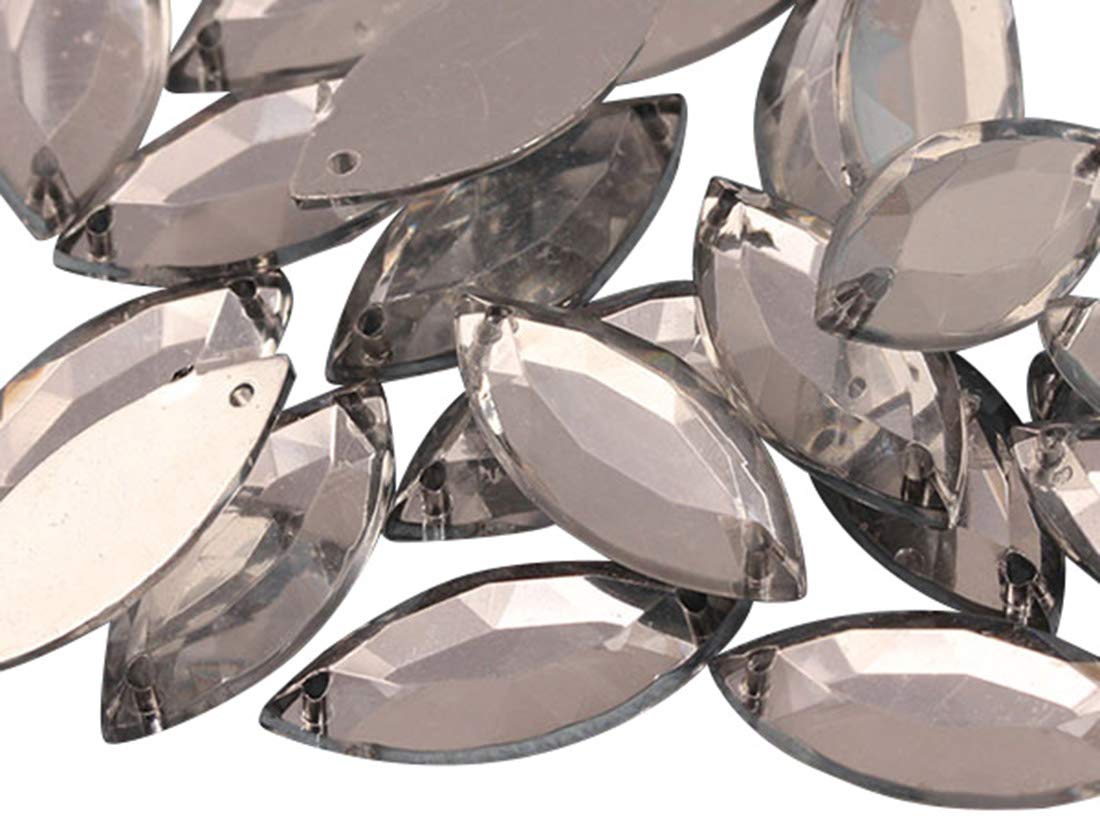 Allstarco 20x9mm Crystal Clear CH38 Navette Flat Back Sew On Beads for Crafts Plastic Acrylic Rhinestones with Holes for Sewing Clothing Embelishments