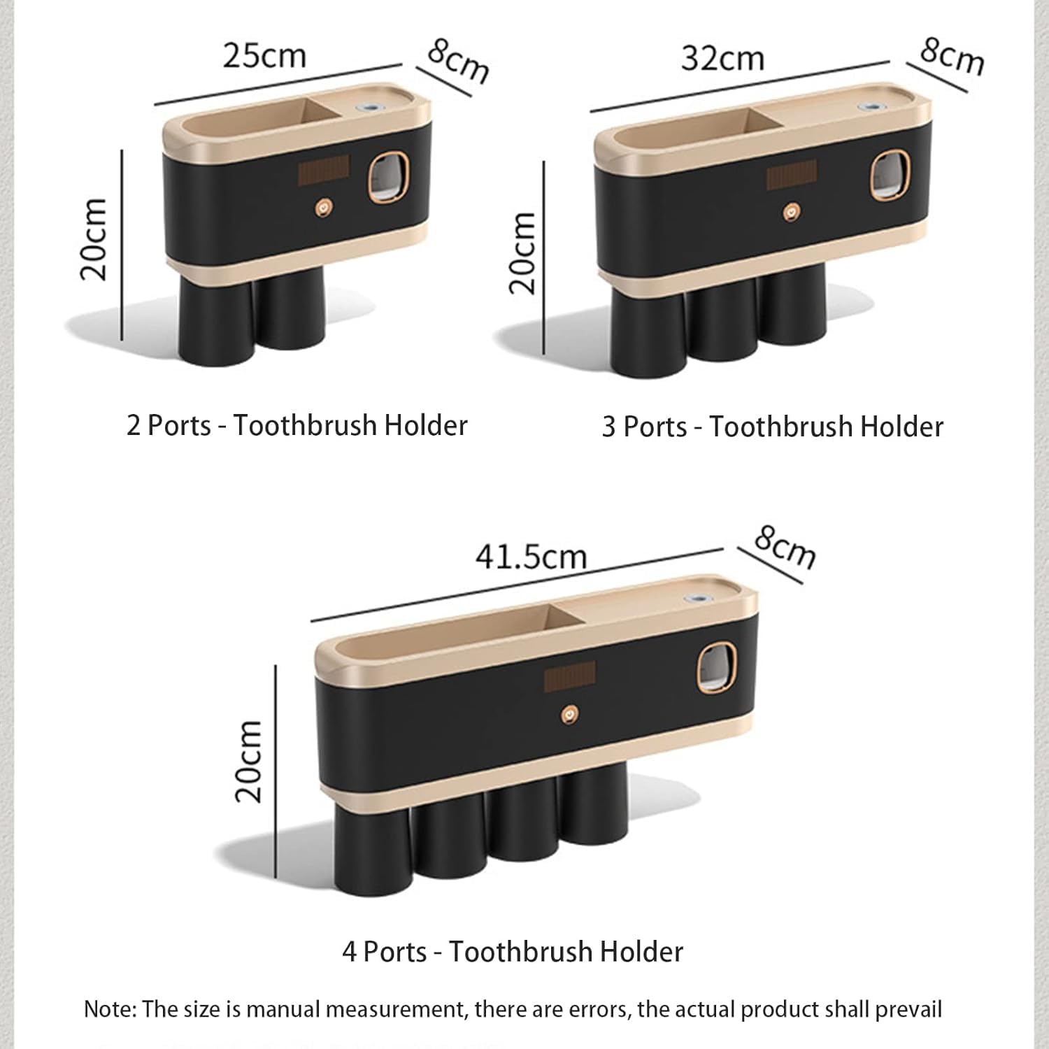 Soporte para cepillo de dientes eléctrico con esterilizador UV y dispensador automático recargable de pasta de dientes montado en la pared para ducha y baño, color negro, 2 tazas
