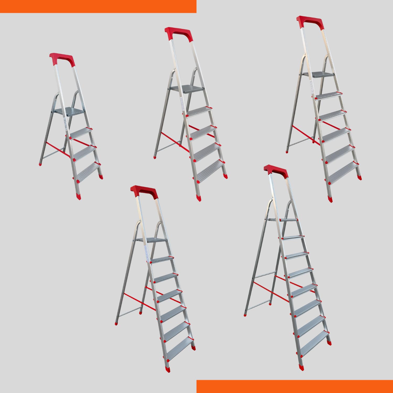 eacommerce - Scala Domestica in Alluminio | Antiscivolo con Gradini da 80mm | Portaoggetti e Chiusura a Portafoglio | Made in Italy, Alluminio (6 Gradini)