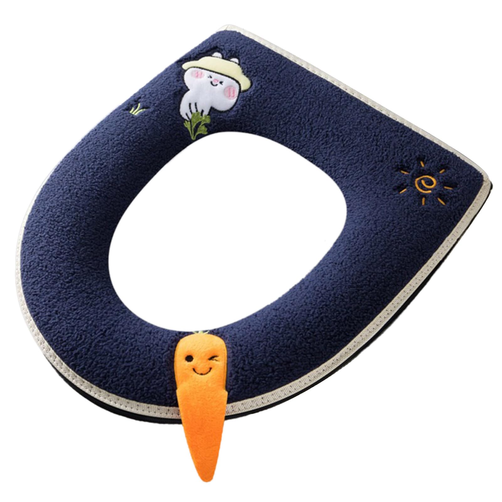 Yrohgkpn Navy Blue Toilet Lid Cover Seat Cushion With Handle Zipper Warm And Clean Non Slip