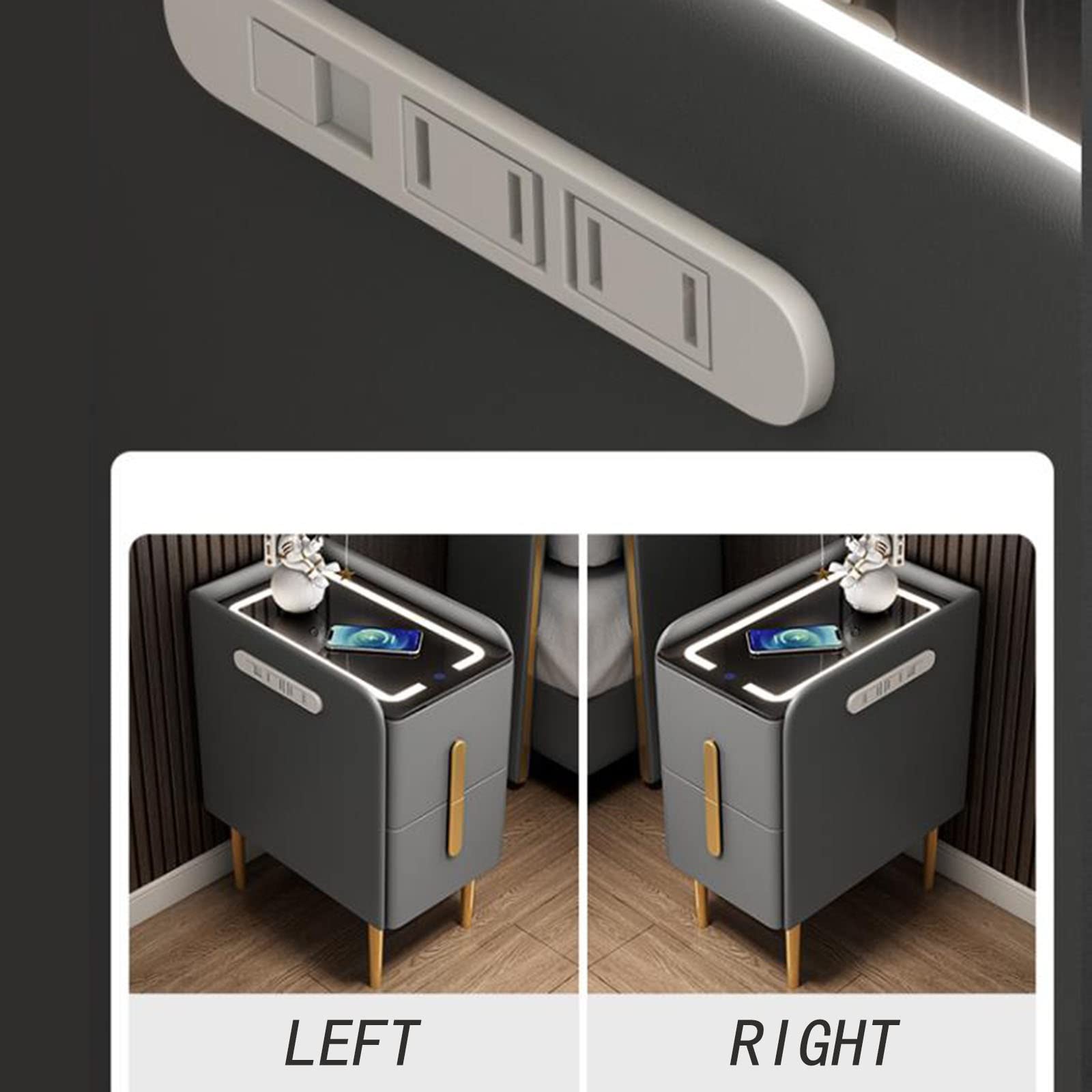 Comodino con luce LED, Tavolino con stazione di ricarica, 1 cassetto portaoggetti per camera da letto, soggiorno, 2 porte USB, 2 uscite, Bianco | Leroy Merlin