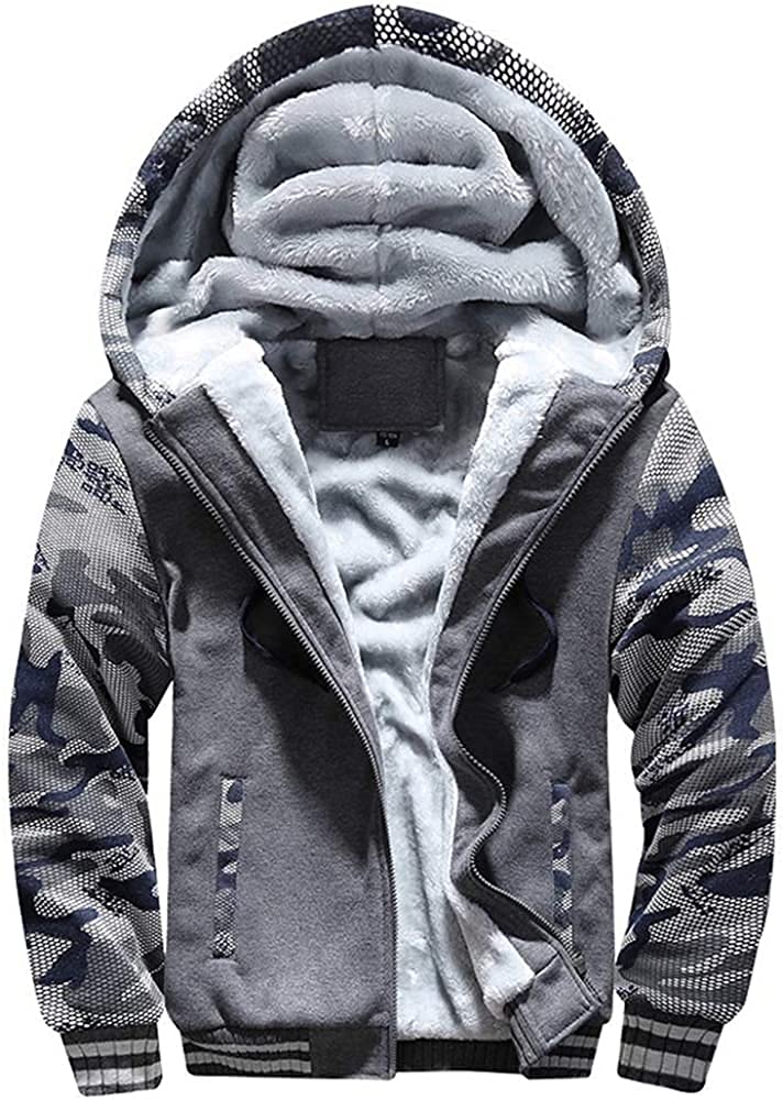 LEZUAN Felpa con Cappuccio Uomo Inverno Caldo Hoodie con Cerniera Integrale Felpe Uomo Manica Lunga Pullover Giacca di Spessore Cappotto in Pile Foderato