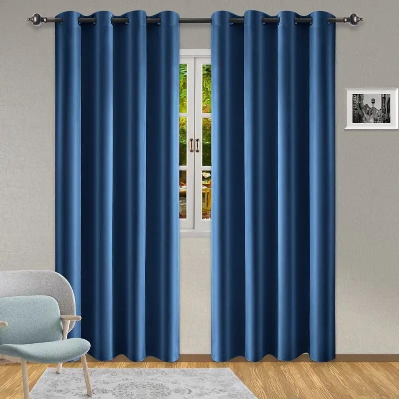 Super Mundo - 1 Pieza Cortina Opaca De Seda, Tamaño 150x260cm,Color Azul,Moderna Y Sencilla para La Sala De Estar o El Dormitorio(91253)