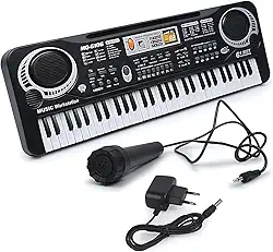 Teclado Musical Infantil Eletrônico Digital Preto com Sons Educativos Instrumento de Aprendizagem Funciona na Tomada