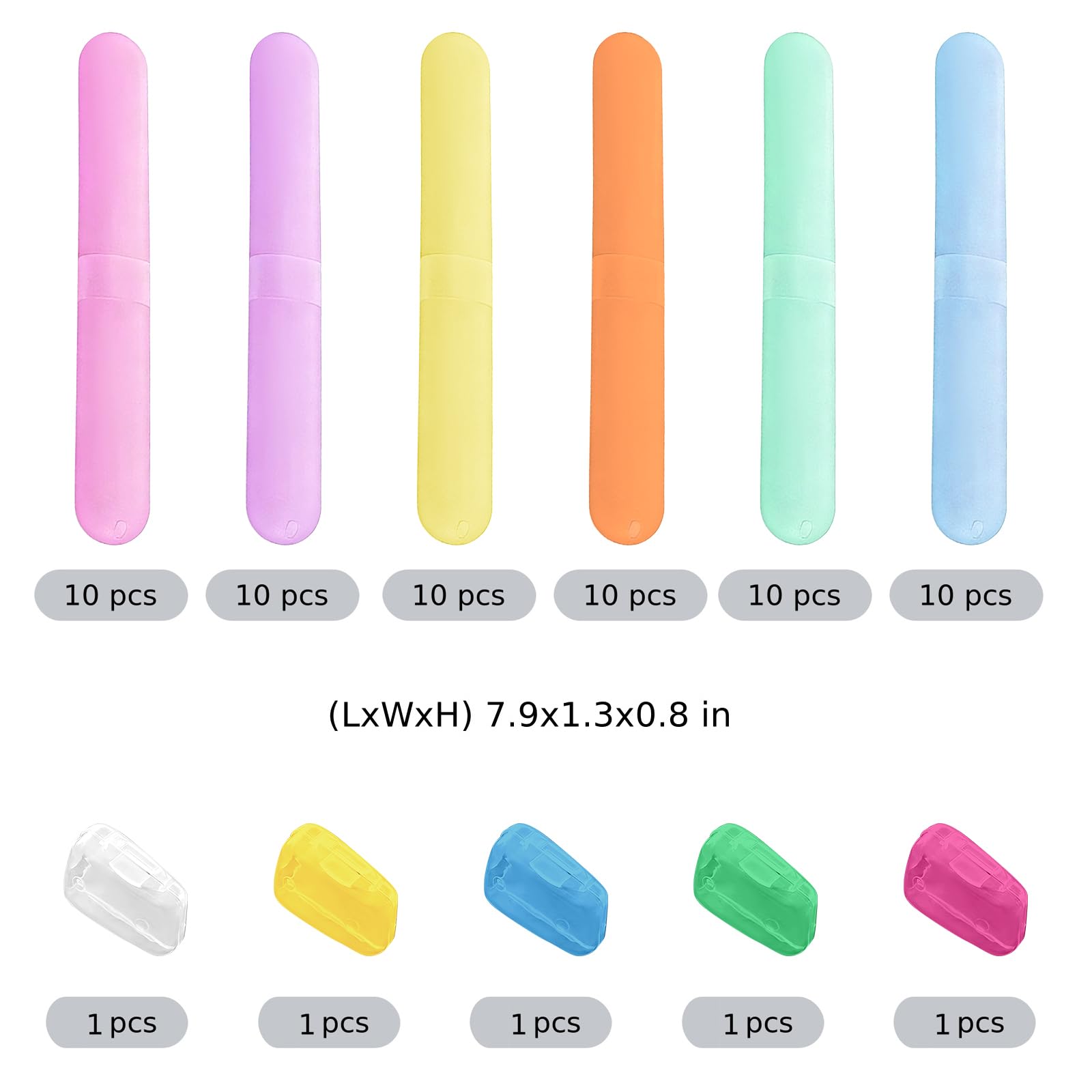 Set di 60 custodie per spazzolino da denti portatili, in plastica, 6 colori, con 5 coperture per testine per spazzolino da denti