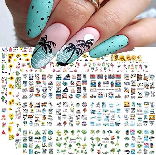 48 Sheets Summer Nail Art Stickers, Water Transfer Beach Nail Decals, Palma Sunflower Animals Design Nail Accessories for Women Girls DIY Nail Decoraction