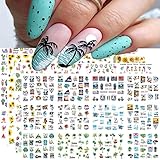 48 Sheets Summer Nail Art Stickers, Water Transfer Beach Nail Decals, Palma Sunflower Animals Design