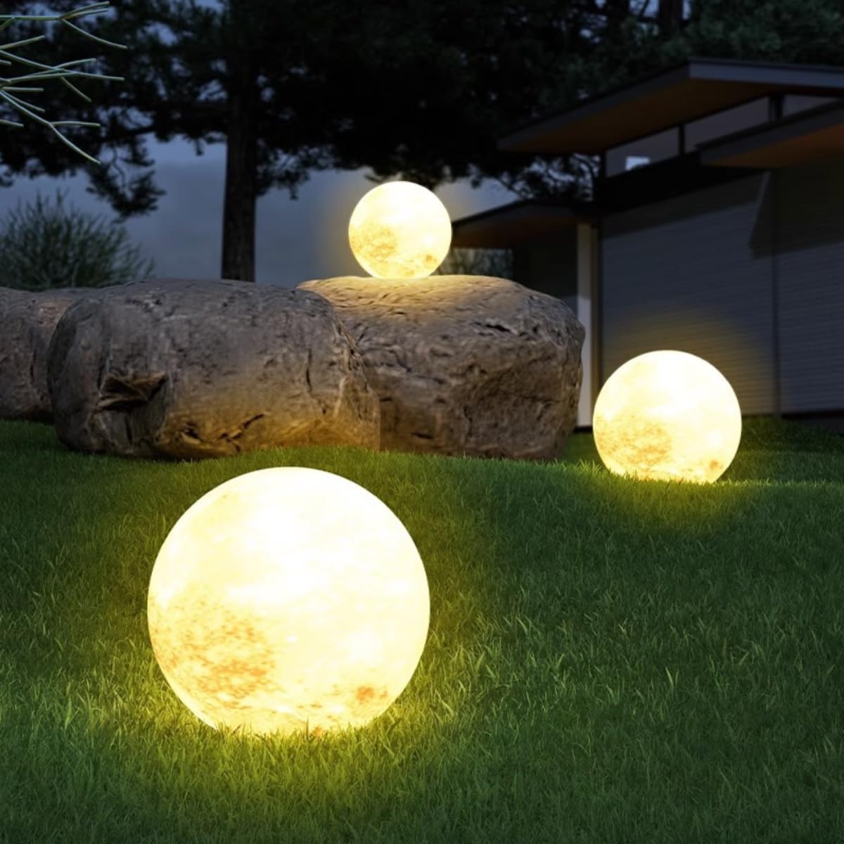 GUANSHAN Outdoor Solar Light Moon Shaped Courtyard Lawn Light Waterproof Landscape Lamp Atmosphere Decorative Lunar Lawn Lamp for Balcony, Villa, Garden