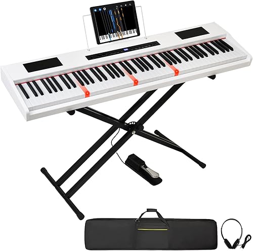 MSTNE Piano digital de 88 teclas, teclado de piano de 88 teclas para principiantes con teclas iluminadas, piano eléctrico portátil con soporte