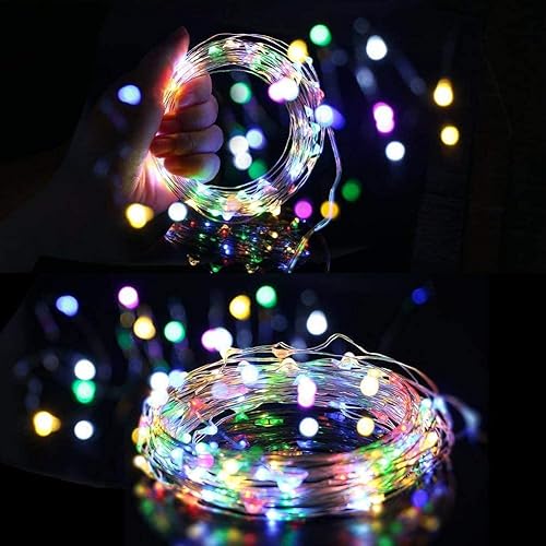 Miniatura 3 de Paquete de 2 luces solares de hadas  33 pies, 100 L, luces parpadeantes multicolor con 8 modos, cadena de luciérnaga de alambre de cobre, para