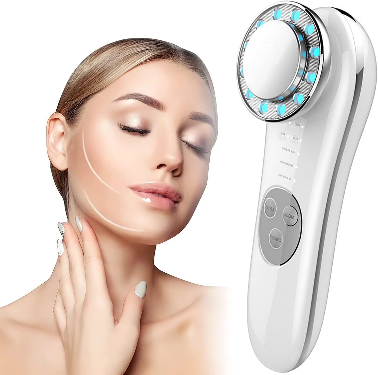 R A Products Facial Radio Frequency Device, Ultrasound Facial Device, Electric Facial Massager with Cold Heat Red and Blue Lights for Anti-Wrinkle Facial Cleansing Ultrasonic Beauty Massager (B0D29GGZRG) Amazon Price History, Amazon Price Tracker
