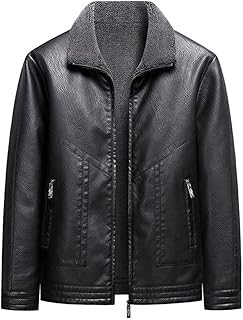 Jaqueta De Couro Da Motocicleta Jaqueta de Couro Falso Masculina Clássica Casual Gola de Pele com Gola de Pele Casaco de Motocicleta Com Botões Forrado Manga Longa Inverno Outono (Color : Black, Siz