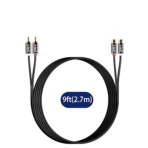 Miniatura 7 de J&D 2 cables de extensión RCA, cable RCA, carcasa de cobre chapada en oro, resistente 2 RCA macho a hembra, cable de extensión de audio estéreo de 9