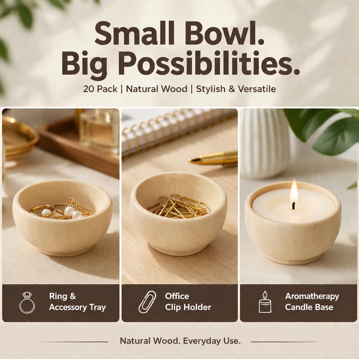 ZENFUN Confezione da 20 ciotole in legno, mini ciotole non finite per salsa, condimenti, noci, caramelle, frutta, antipasto e snack