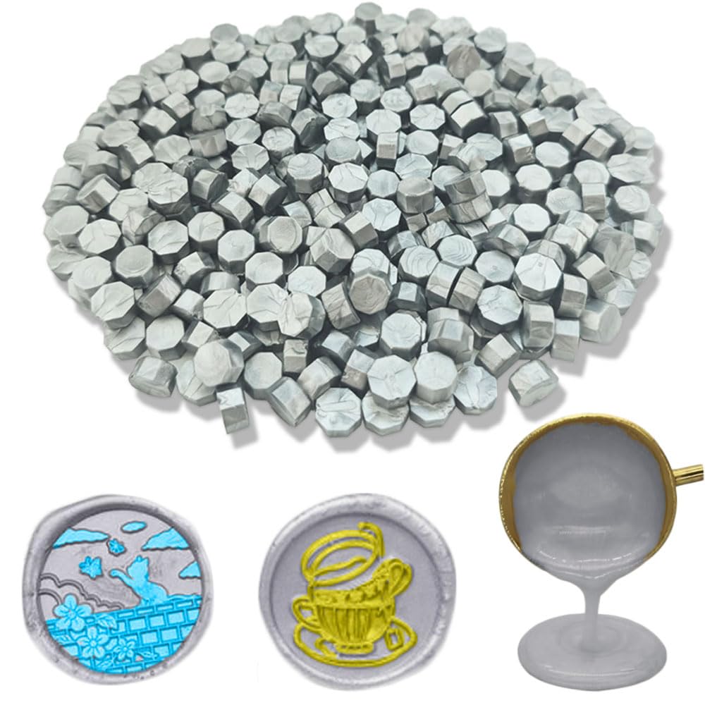 Ioggser 560 PCS Octagon Sealing Wax Beads for Wax Seal Stamp Wedding and Party Invitations (Silver)