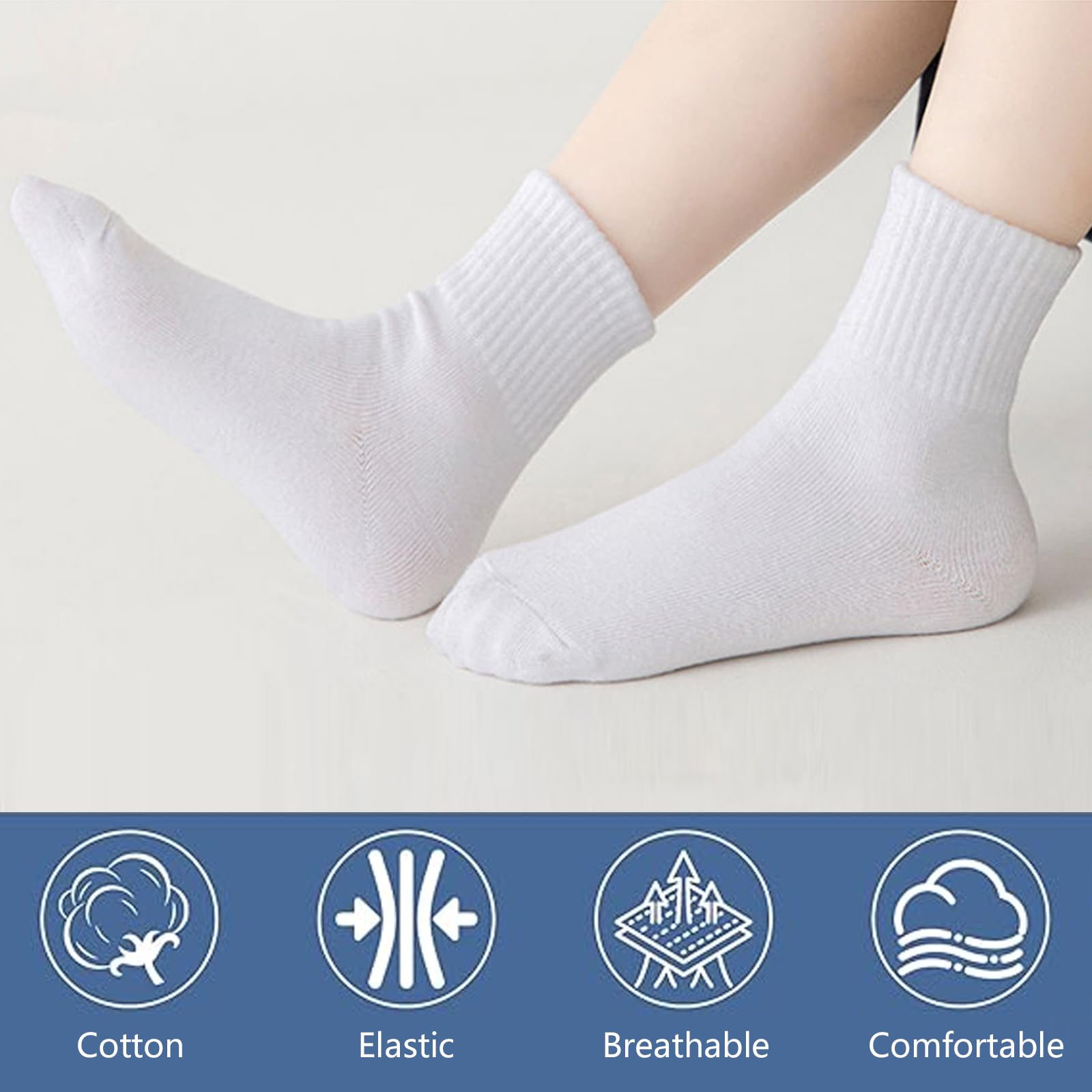 Risipu Chaussettes blanches en coton pour enfants de 3 à 13 ans