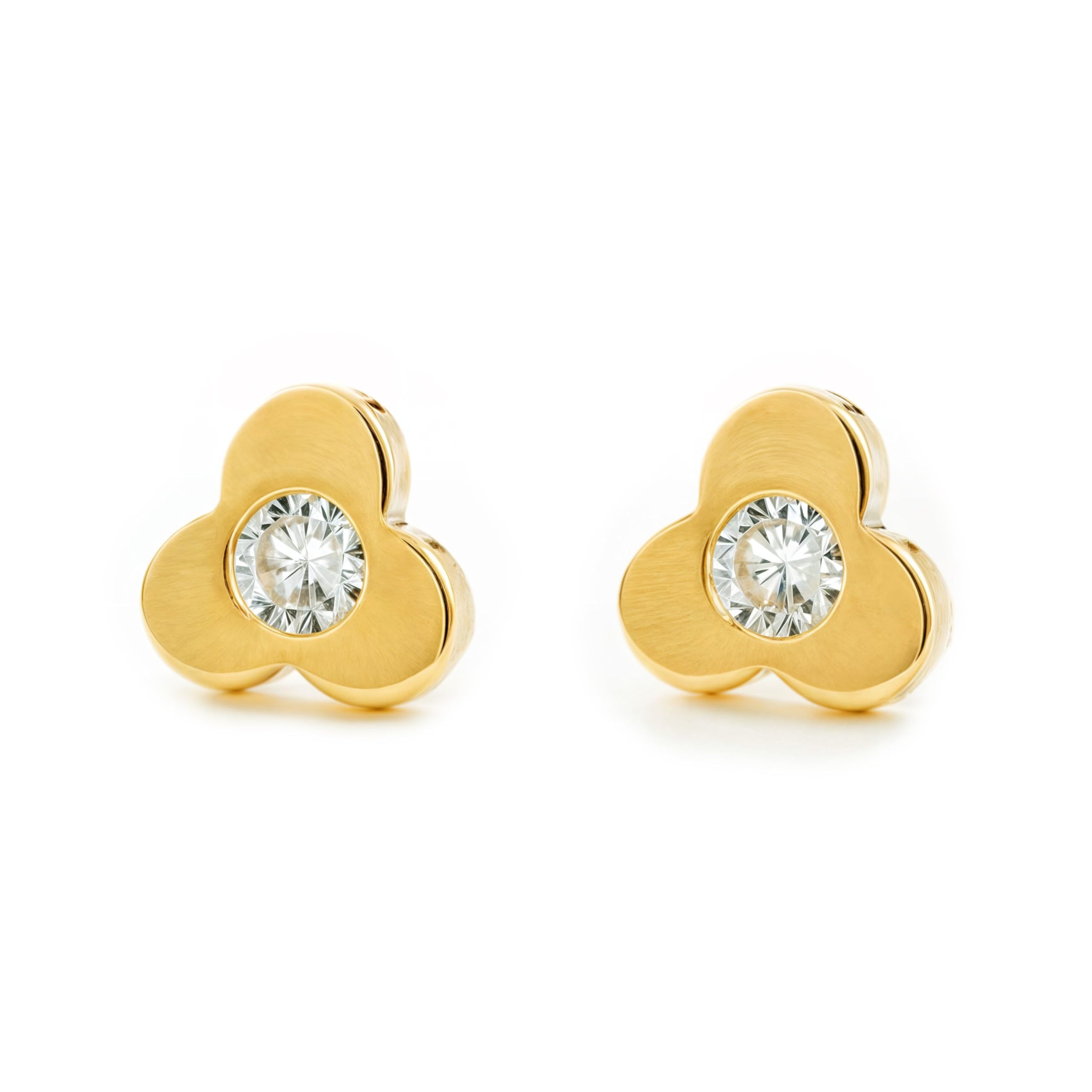 Mondepetit - Orecchini ragazza Trifoglio Zircone Oro Giallo 18K - Scatola Regalo - Certificato di garanzia