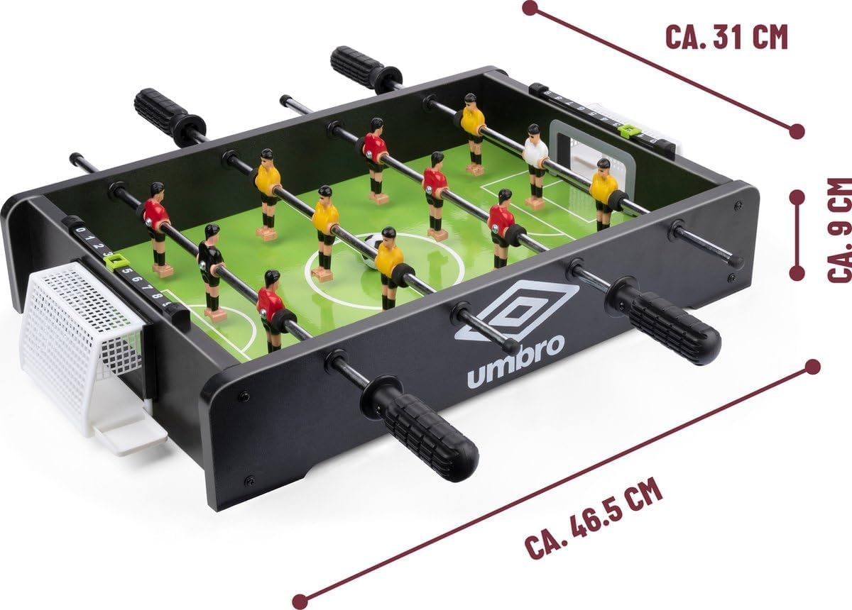 Umbro Mini Tischkicker - Kickertisch mit 12 Spielern - Kompakter Tischfußball - Inkl. 2 Mini Fußballen - Schwarz