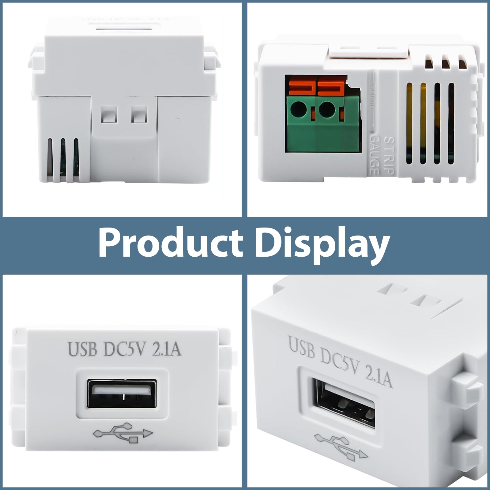 Moduł zasilania USB, 3 sztuki, podtynkowy zasilacz sieciowy: gniazdo 220 V na transformator 5 V, gniazdo USB 2,1 A, adapter przełączający do urządzeń USB, smartfonów (3 sztuki)