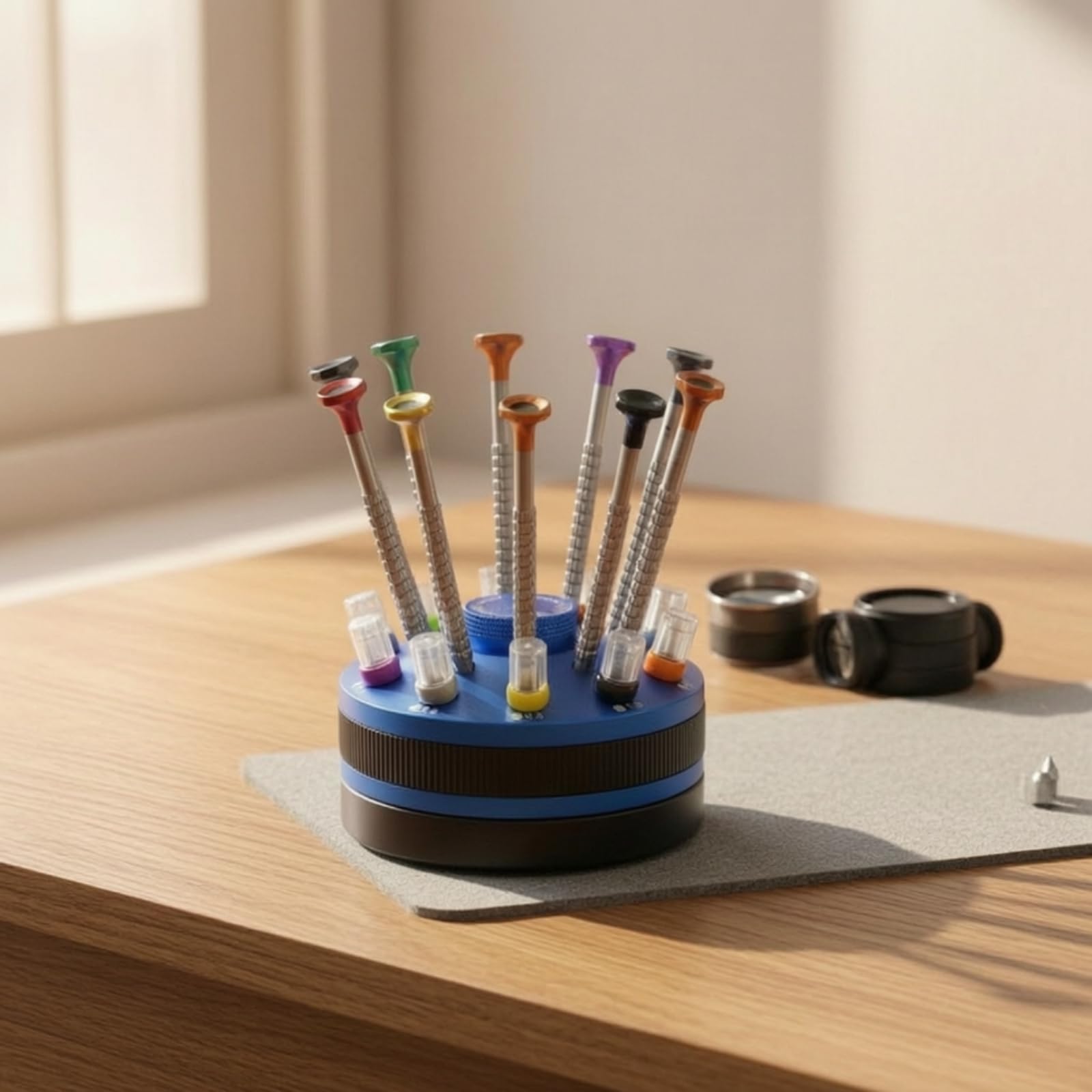 Kit stornilladores con Soporte Giratorio Metálico Kit Reparación Electrónica Antislizante Herramientas para Aficionados, Azul