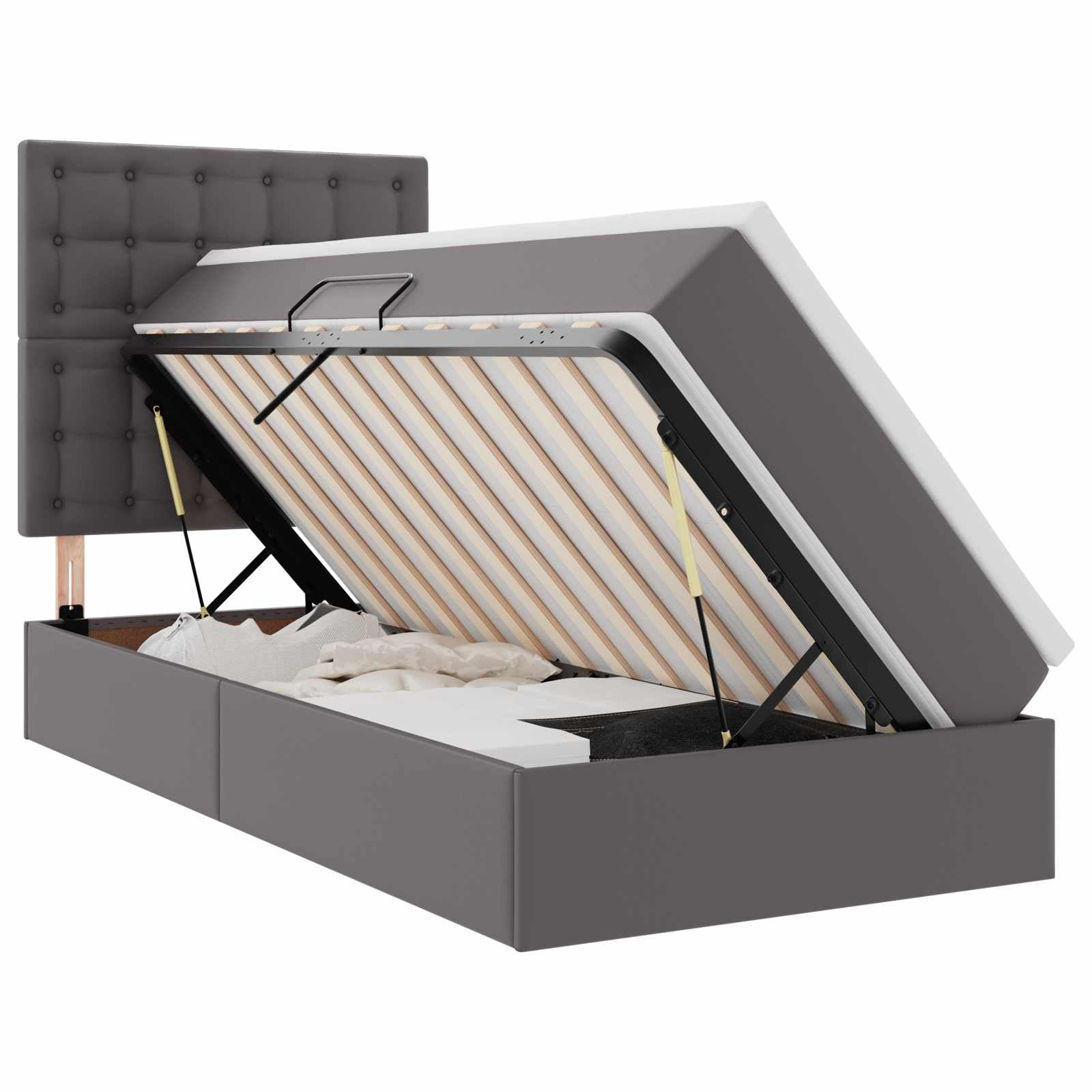 Pelle sintetica design moderno contenitore sollevabile 90x190 cm grigio
