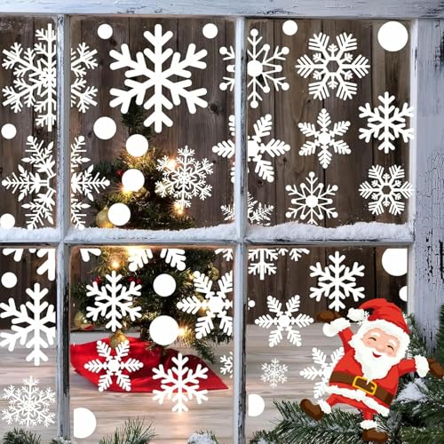 Christmas Window Snowflakes Stickers for Glass Windows, Christmas Window Clings Christmas Decorations for Kids Christmas Party Decorations 9 Sheets 165pcs