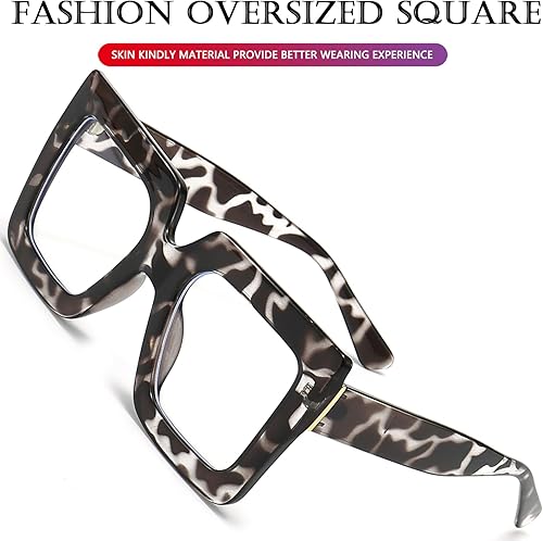 Miniatura 5 de AIEYEZO Gafas cuadradas de gran tamaño con luz azul para mujer, bonitas gafas de marco grande, gafas de computadora multicolor transparentes a la