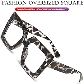 AIEYEZO Oversized Square Blue Light Glasses for Women Cute Big Frame Glasses Fashion Clear Multi-Color Computer Eyewear (White Leopard)