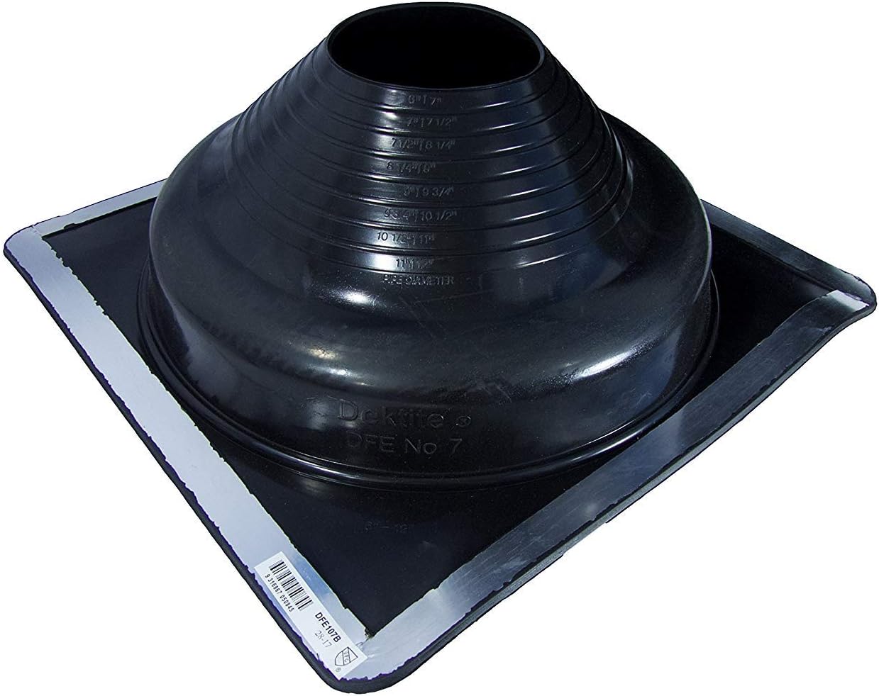 Premium #7 Black EPDM Metal Roof Pipe Flashing, Square Base, Pipe OD 6" to 12"