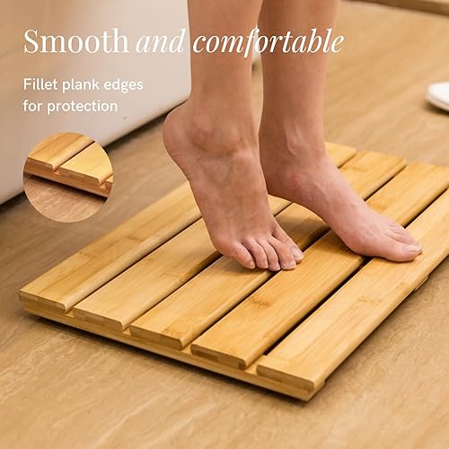 Miniatura 6 de GOBAM Tapete de baño de bambú natural, antideslizante, para ducha y bañera, fácil de limpiar, para interiores y exteriores, para spa, sauna,