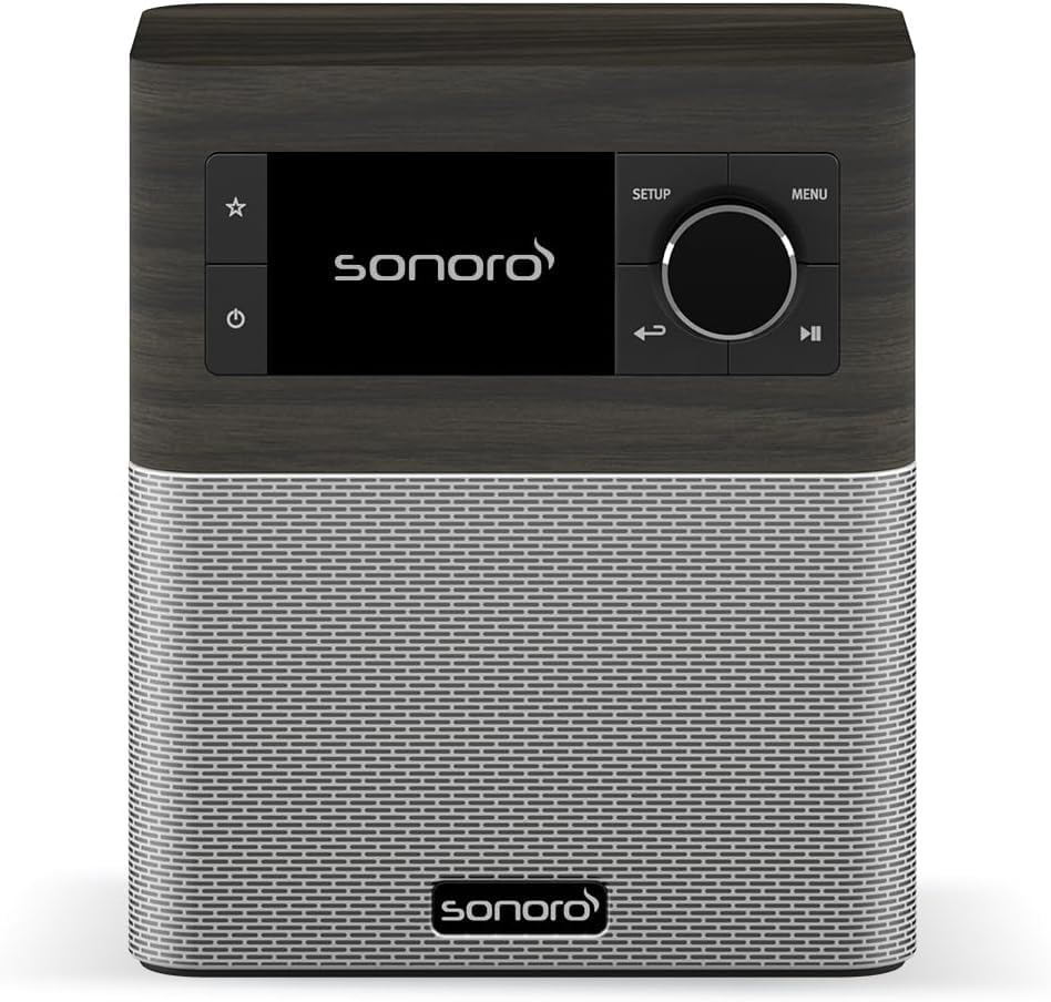 sonoro Stream Internetradio (UKW, Bluetooth, DAB, Spotify, Amazon, Deezer, App, spritzwassergeschützt) Mooreiche/Silber