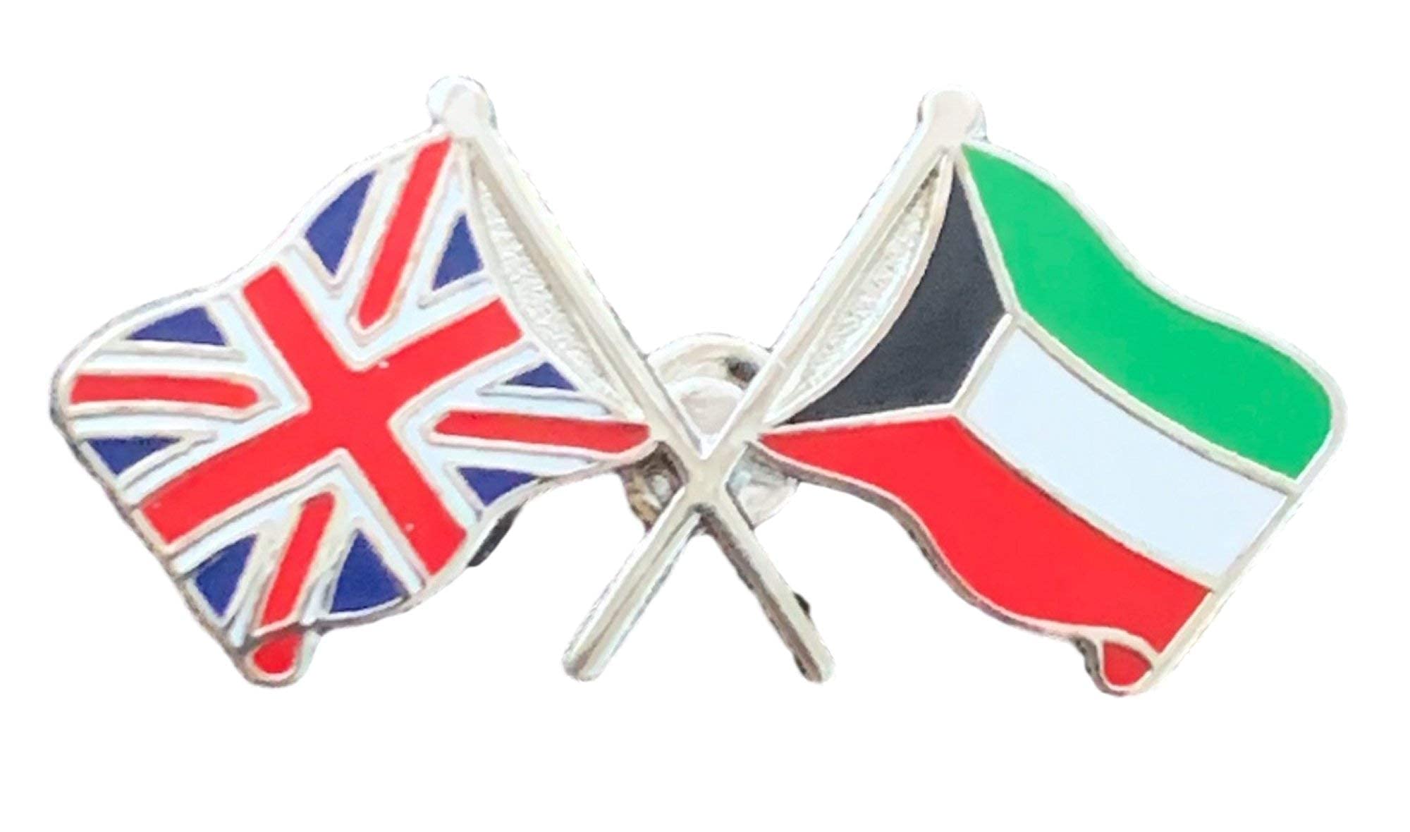 Union Jack & Kuwait Flags Friendship Courtesy Enamel Lapel Pin Badge T1052