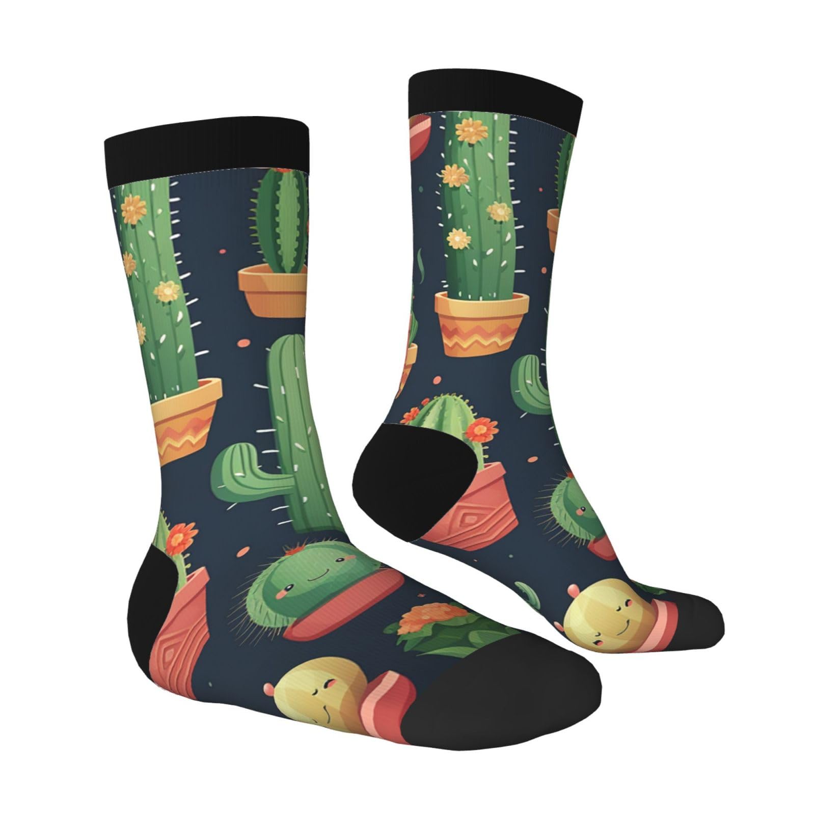 LZQPOEAS Cute Cactus Seamless Illustration Athletic Socks Unisex Cushioned Crew Socks Hiking Running Calf Sock Soft Above Ankle Sock