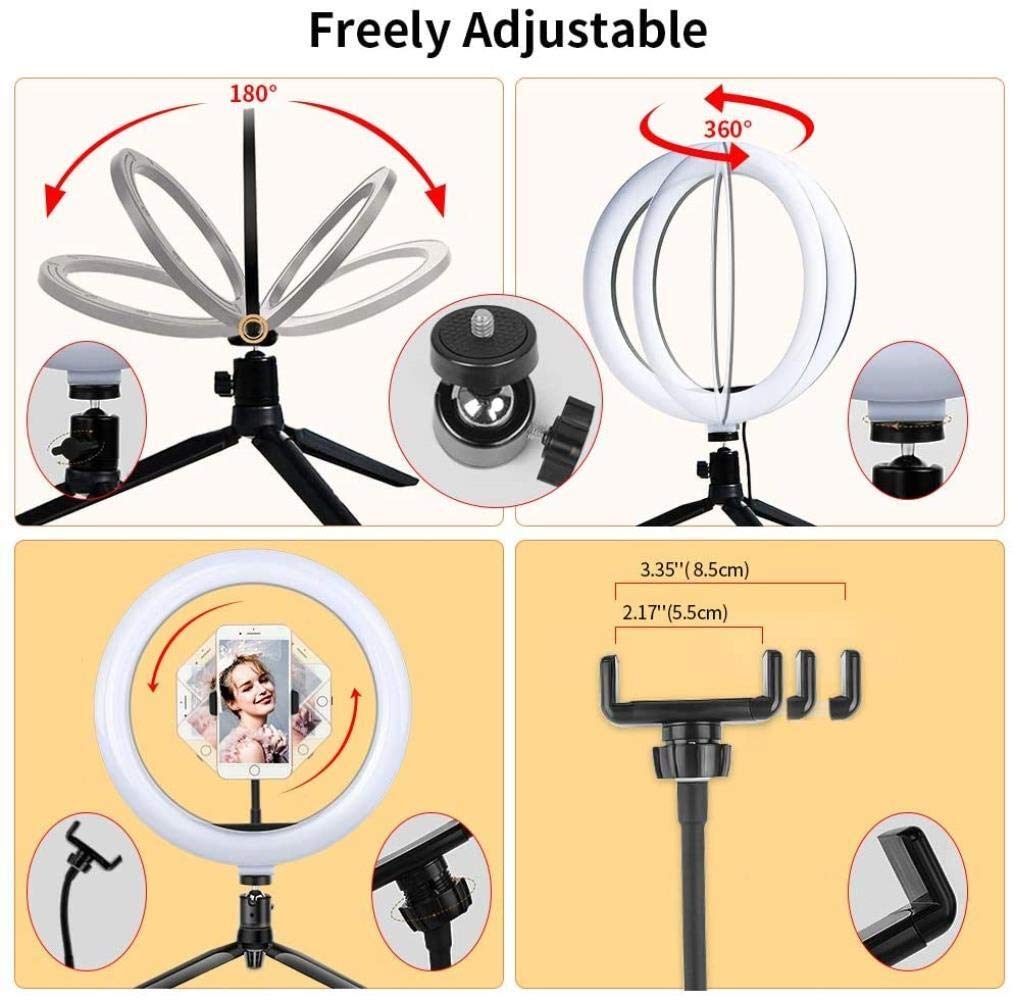 HMTE Luce di riempimento per Selfie con Luce ad Anello con Luce ad Anello a LED dimmerabile da 10 Pollici con treppiede