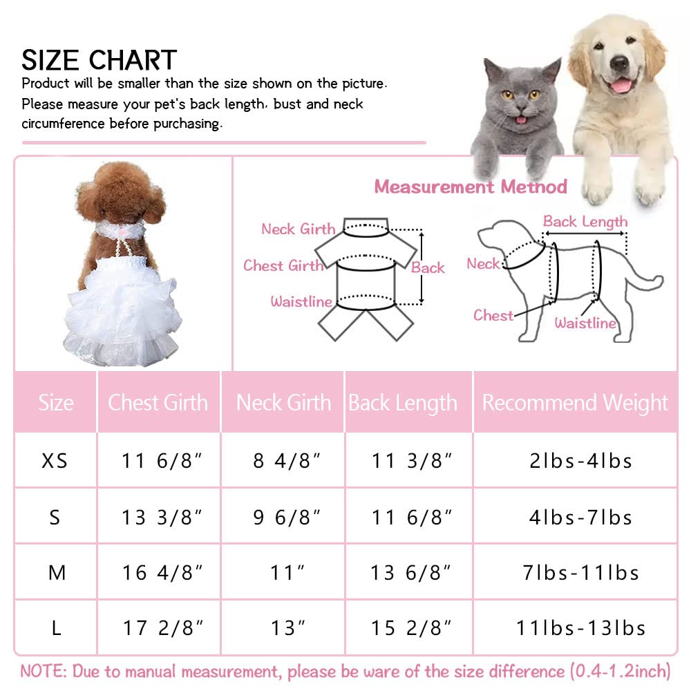 DELIFUR Robe de mariée Blanche pour Chien, Robe de mariée, Jupe de Princesse, Tenue de fête pour Chiens de Petite et Moyenne Taille (Taille M)