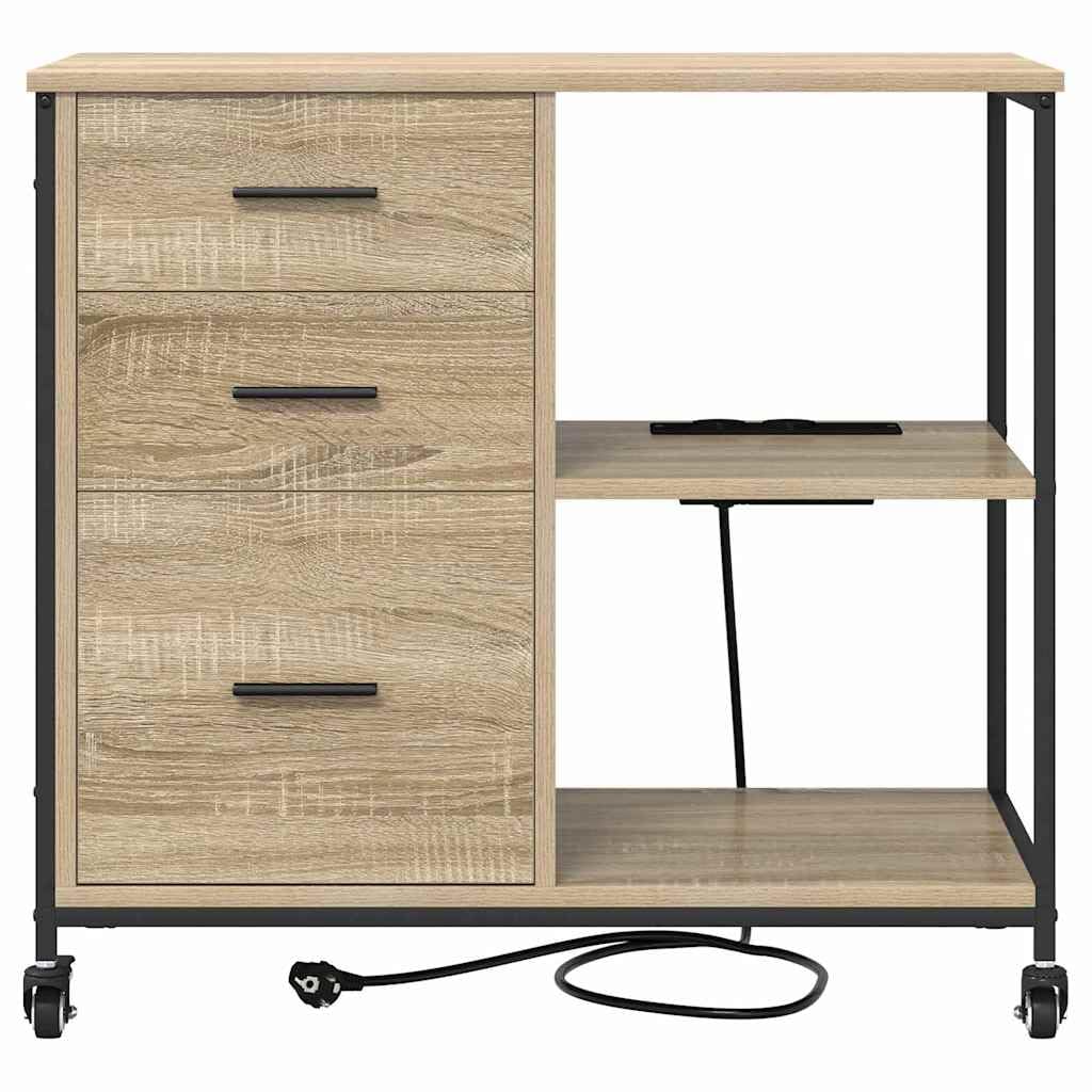 vidaXL Schrank mit Ladestation Mit Rad Sonoma-Eiche 76 x 41 x 72 cm, Moderner Büroschrank, rechteckig, mit Ladefunktion, Holz, praktische Lösungen fürs Arbeiten