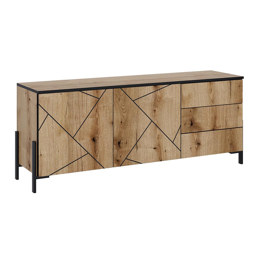Vicco Meuble TV Hatto, Chêne, 150x60cm avec Portes et tiroirs, adapté au Rangement et au Stockage dans la Chambre à Coucher