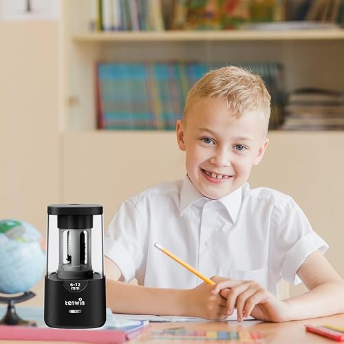 Miniatura 7 de Sacapuntas eléctrico  Parada automática, afilado y rápido, para lápices de colores de 0.23 a 0.47 pulgadas, ideal para el hogar y el aula (negro)