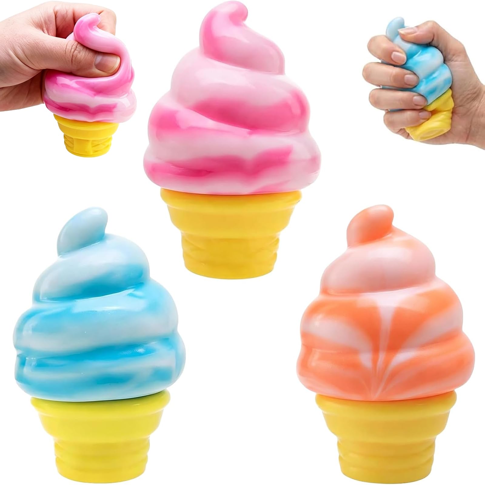3 Pcs Squishy Fidget Toys, Ice Cream Squishy Stress Balls for Adults Kids, Squishies Toys for Anxiety Relief, Sensory Squishies Fidgets Gifts ﻿