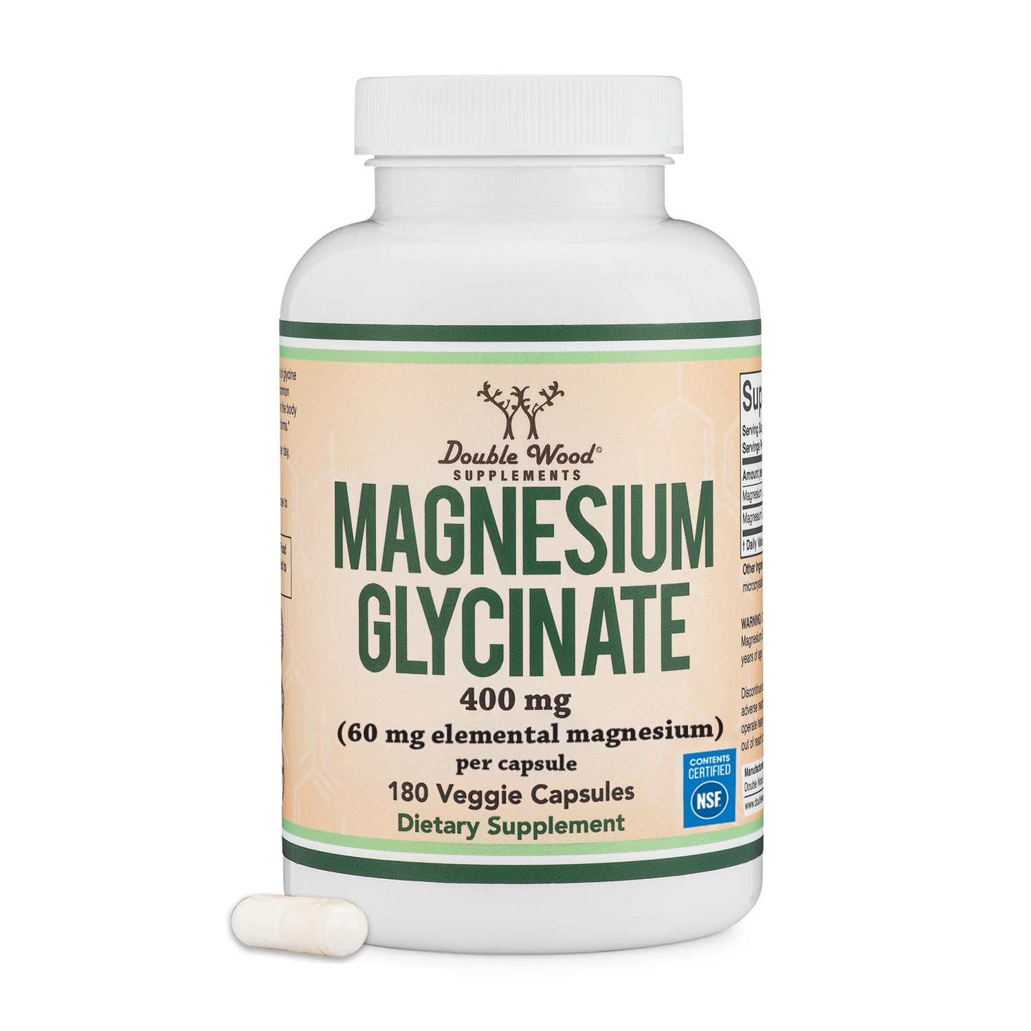 Magnesium Glycinate 400mg | 180 Capsules | Sleep, Muscle, & Heart Support | Vegan, Third Party Tested, Gluten Free, Non-GMO, by Double Wood Supplements