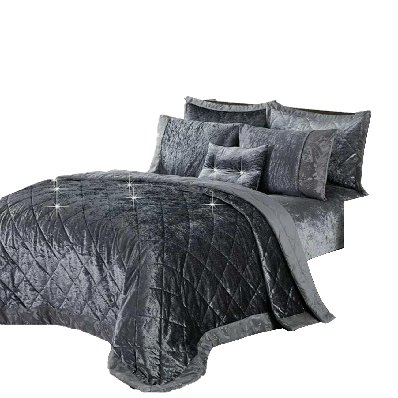 Luxurious And Stylish 3 Piece Velvet Quilted Bedspread Throw Luxury Bedding Set Double King Super King (Double, Grey-Velvet Bedspread)