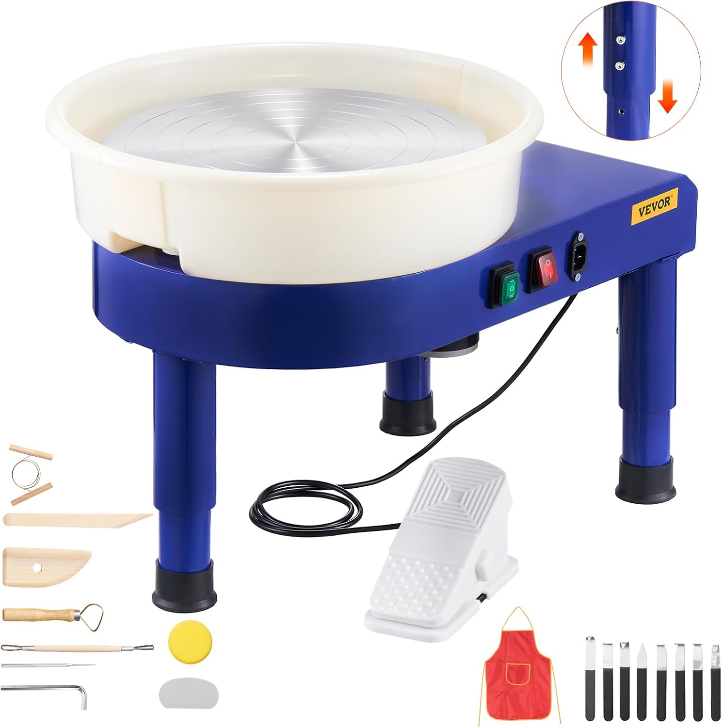 VEVOR 14in Pottery Wheel for Adults Beginners, 0-6in Height-Adjustable, 450W Pottery Forming Machine 60-300RPM Electric Ceramic Wheel, Blue Lift-top Leg-450W-36CM