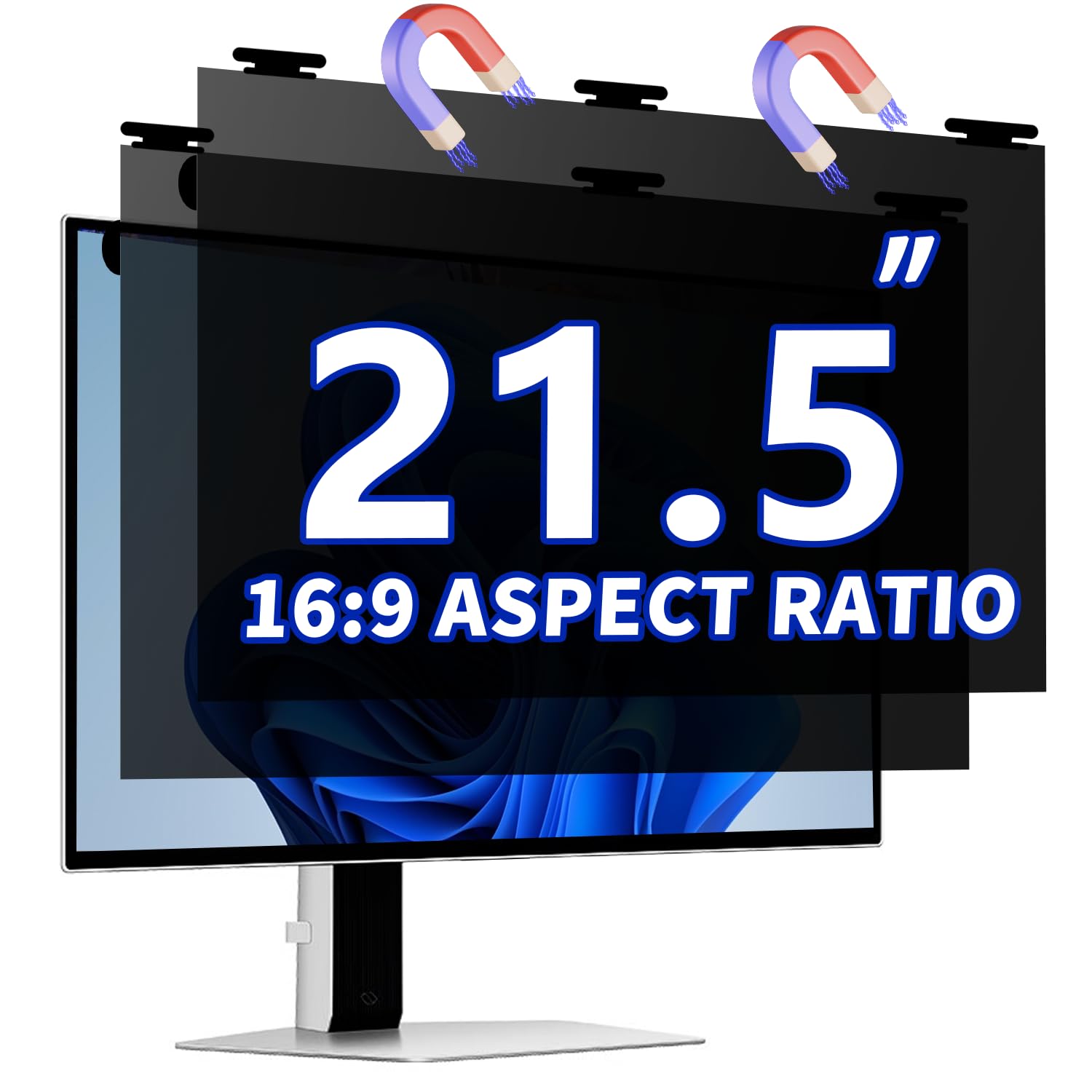 [2 Pack] Magnetic Computer Privacy Screen Filter 21.5 Inch for 16:9 Widescreen Monitor Desktop PC, 21.5in Hanging Removable Anti Glare Blue Light Protector, Double Sided Reversible Eye Care Film