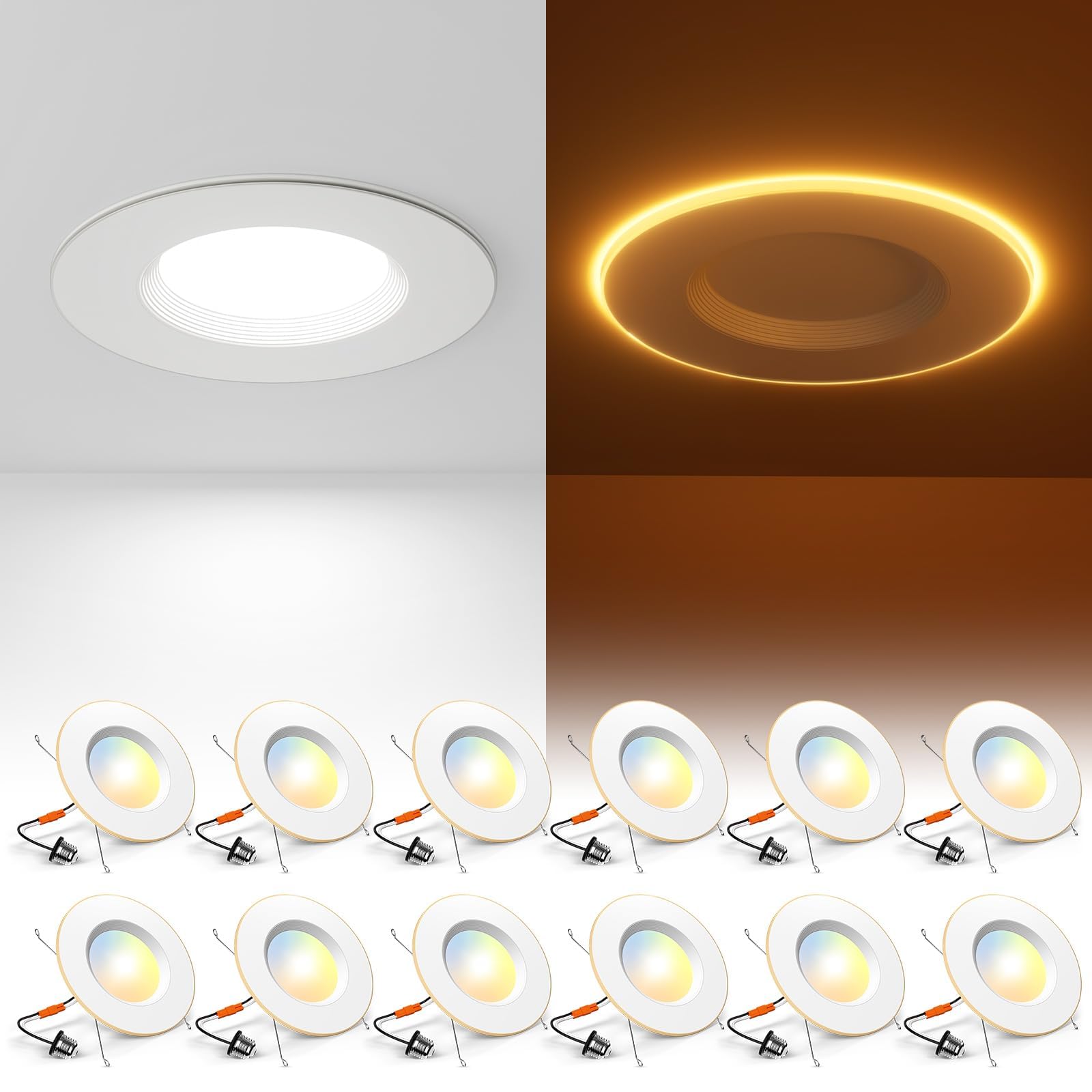 Amico 12 Pack 5/6 Inch LED Can Lights with Night Light, 5CCT