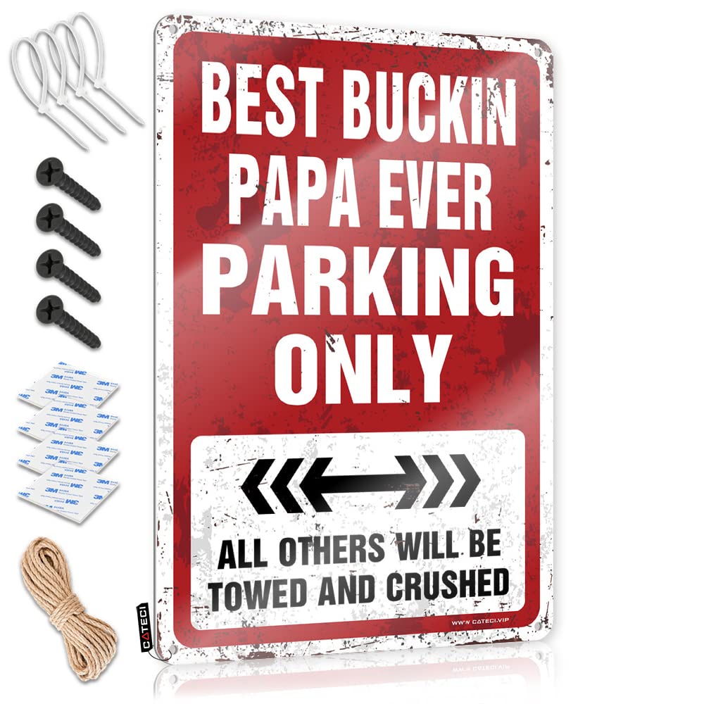 Decore For Room Cottage Funny Sign - Best Buckin Papa Ever Parking Only Rustic Wall Art Nice Easy Hang For Basement(20X30CM)