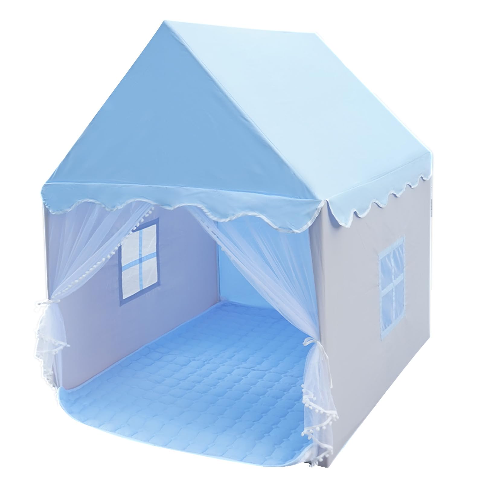 KORIMEFA Princess Castle Play Tent Pop-Up Blue Play Tent for Kids with Mat&Flags Large Indoor & Outdoor Garden Tent for Ages 3-10 Baby Girls and Boys Wendy House Playhouse Easy Assemble