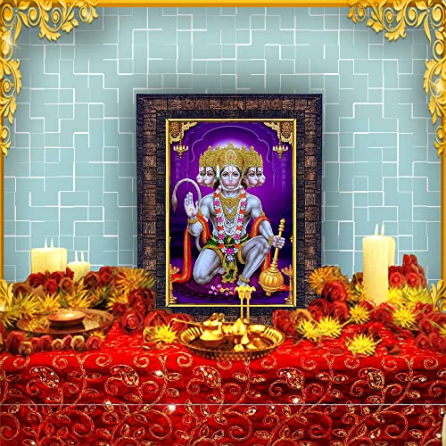 Image of Hawai Panchmukhi Hanuman Photo Frame, Size- 8.5x7inch | Engineered Wood Wall Hanging Home Decor Religious Frame | SFDI274BLKFRM