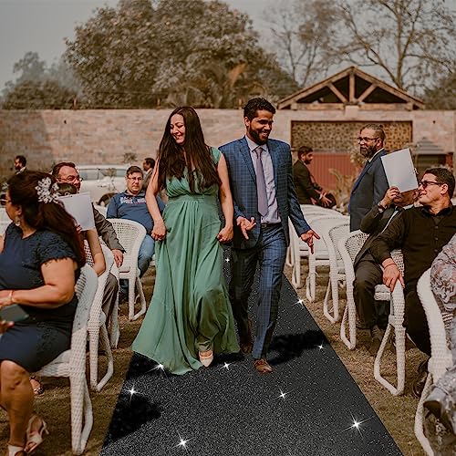 image for EZLucky Glitter Black Carpet Runner for Party, 2.46X15ft, 200GSM Glitt