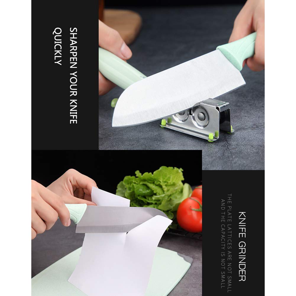 Affilacoltelli da Cucina, Aspetto Creativo Facile da Appendere Acciaio Inossidabile Resistente all'Usura Impugnatura Comoda Pietra per Affilare Multifunzionale Green